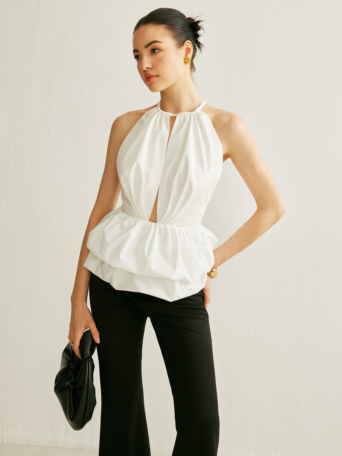 Peplum Keyhole Neck Top-Chicvia