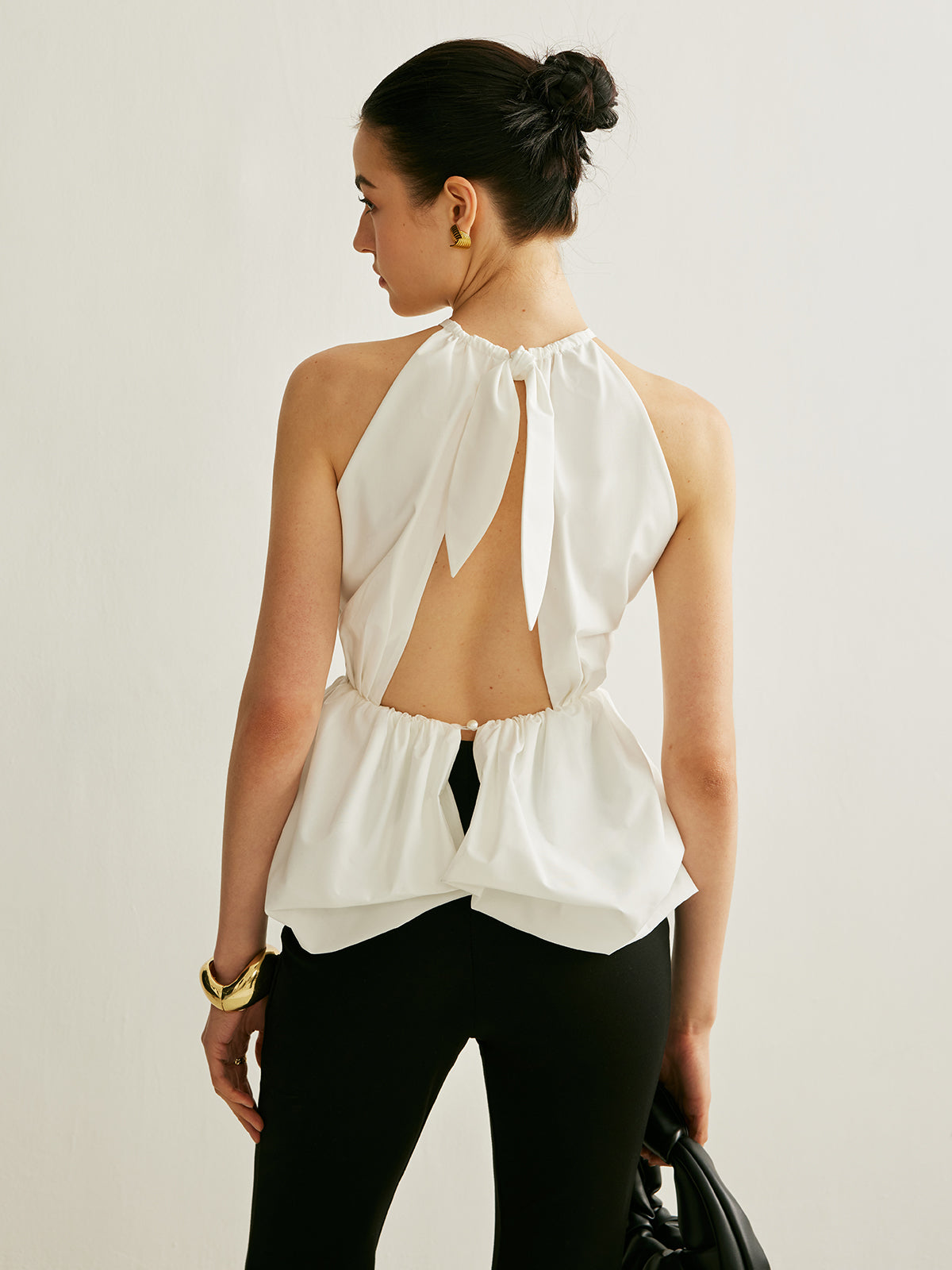 Peplum Keyhole Neck Top-Chicvia