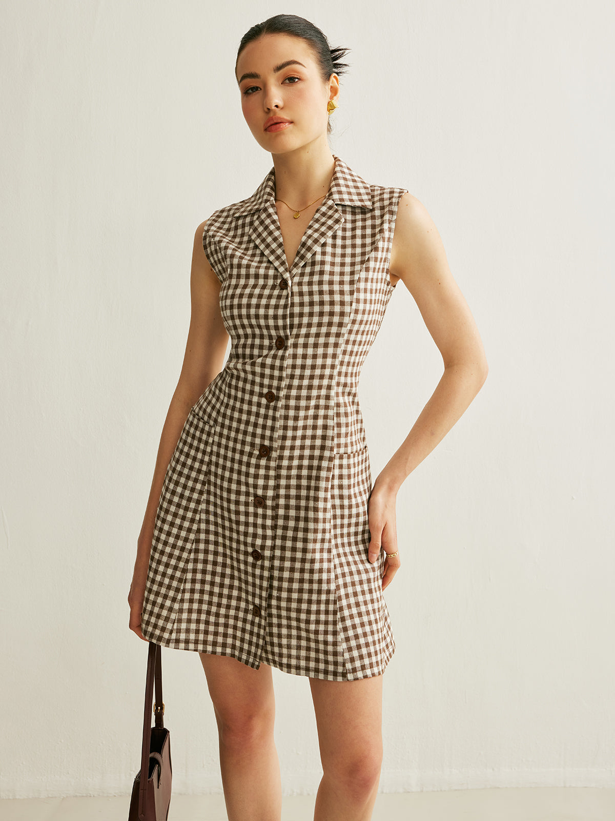 Checkerboard Pockets Tied Back Dress-Chicvia