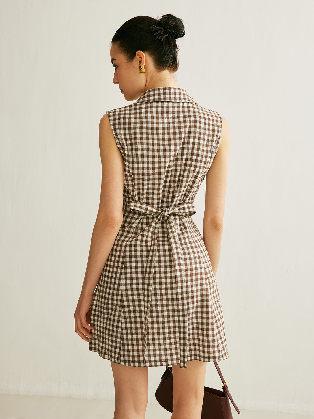Checkerboard Pockets Tied Back Dress-Chicvia