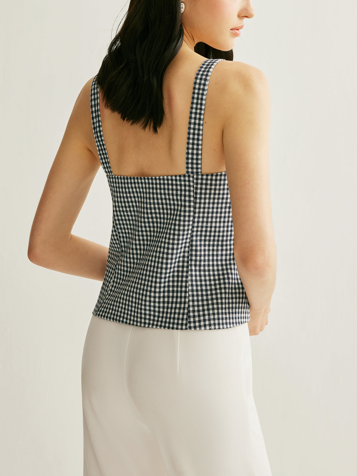Plaid Tie-Front Sleeveless Top-Chicvia