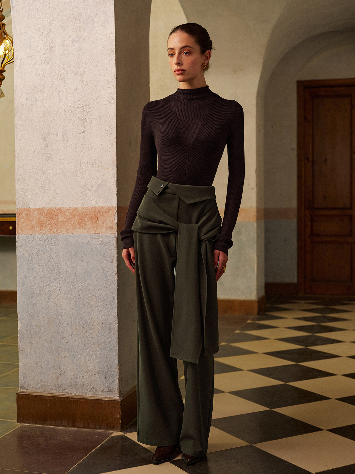 Mid-Waist Knotted Pants-Chicvia