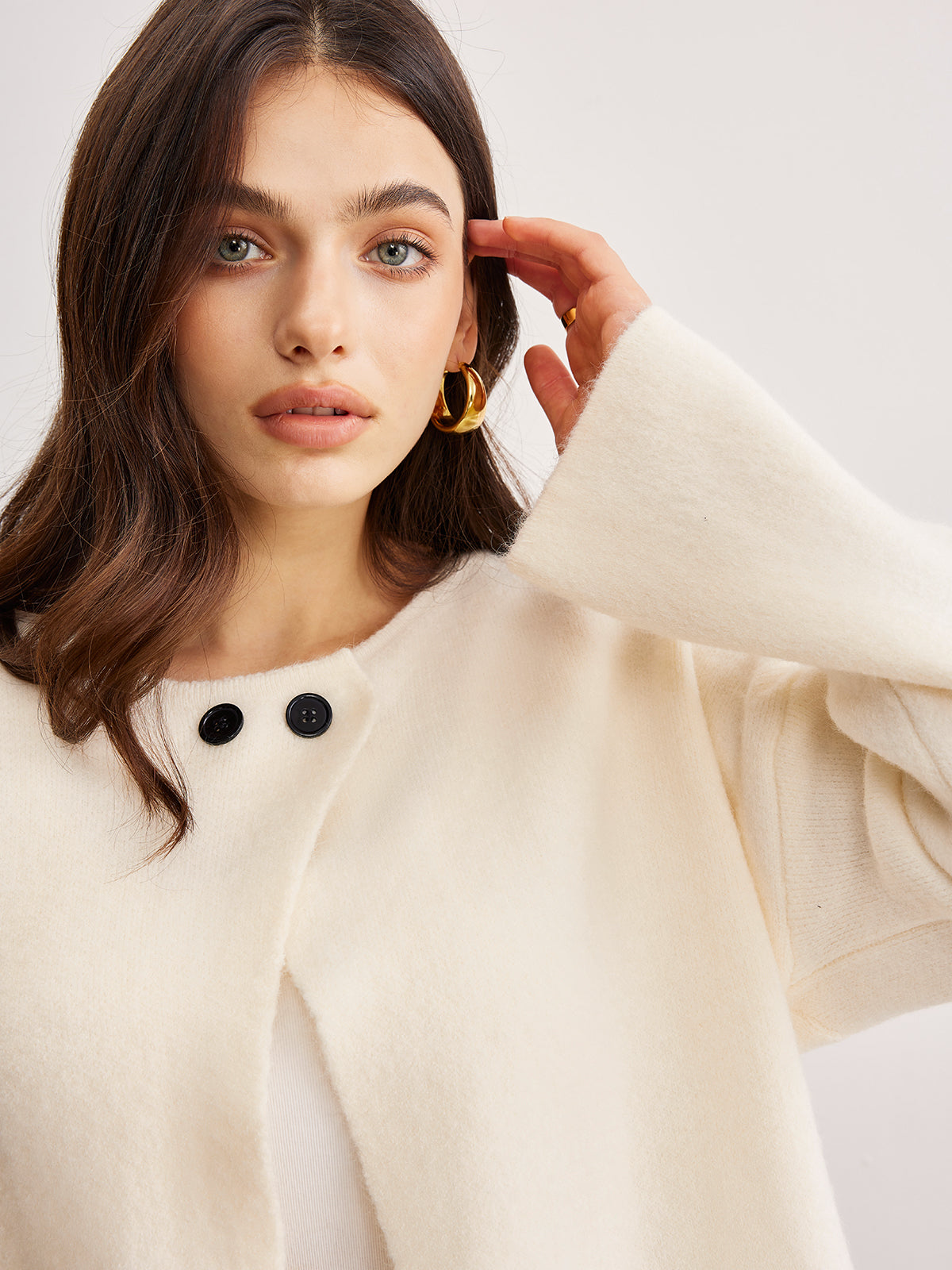 Minimalist Button Split Cardigan-Chicvia