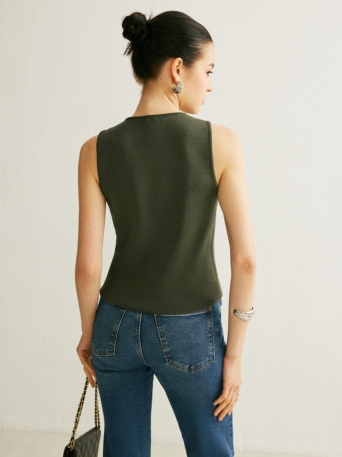 Button Detail Knit Vest-Chicvia