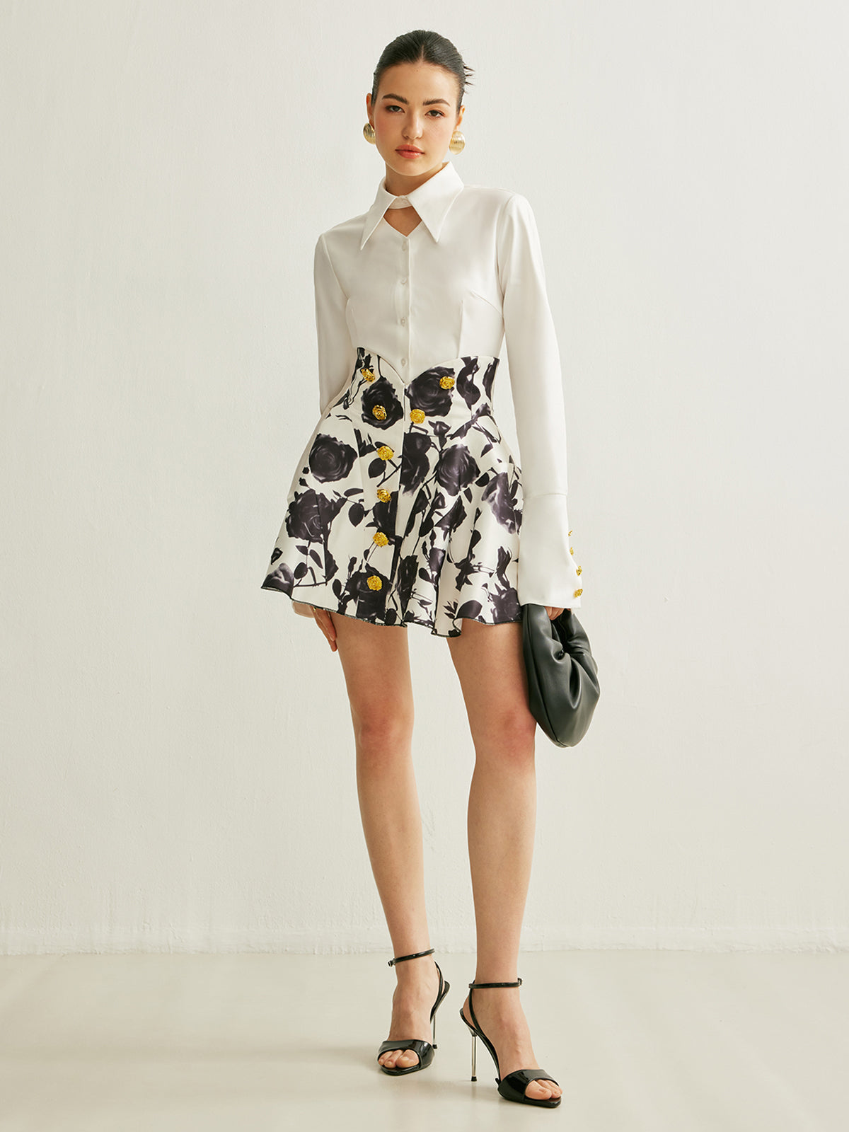 Floral Print Button-Detail Skirt-Chicvia