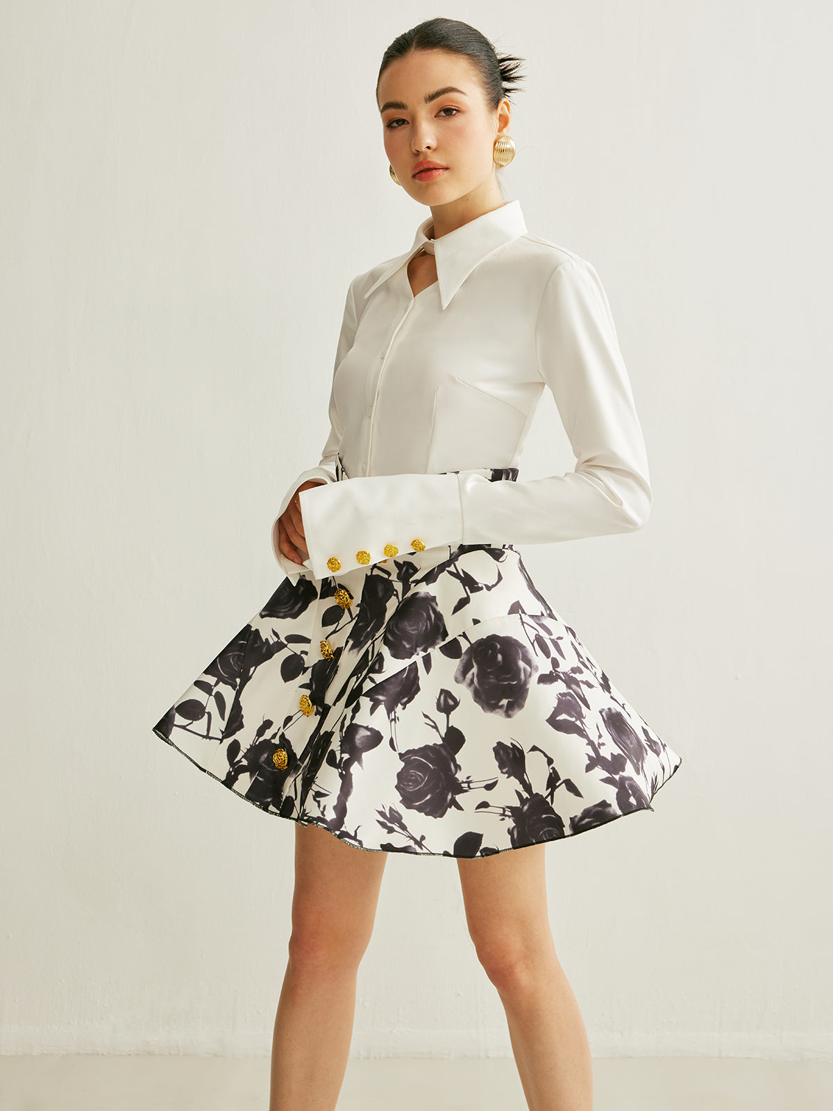 Metal Button Cutout Polo Shirt-Chicvia