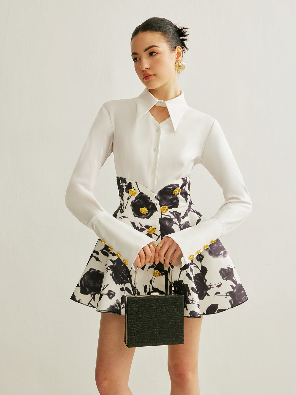 Metal Button Cutout Polo Shirt-Chicvia