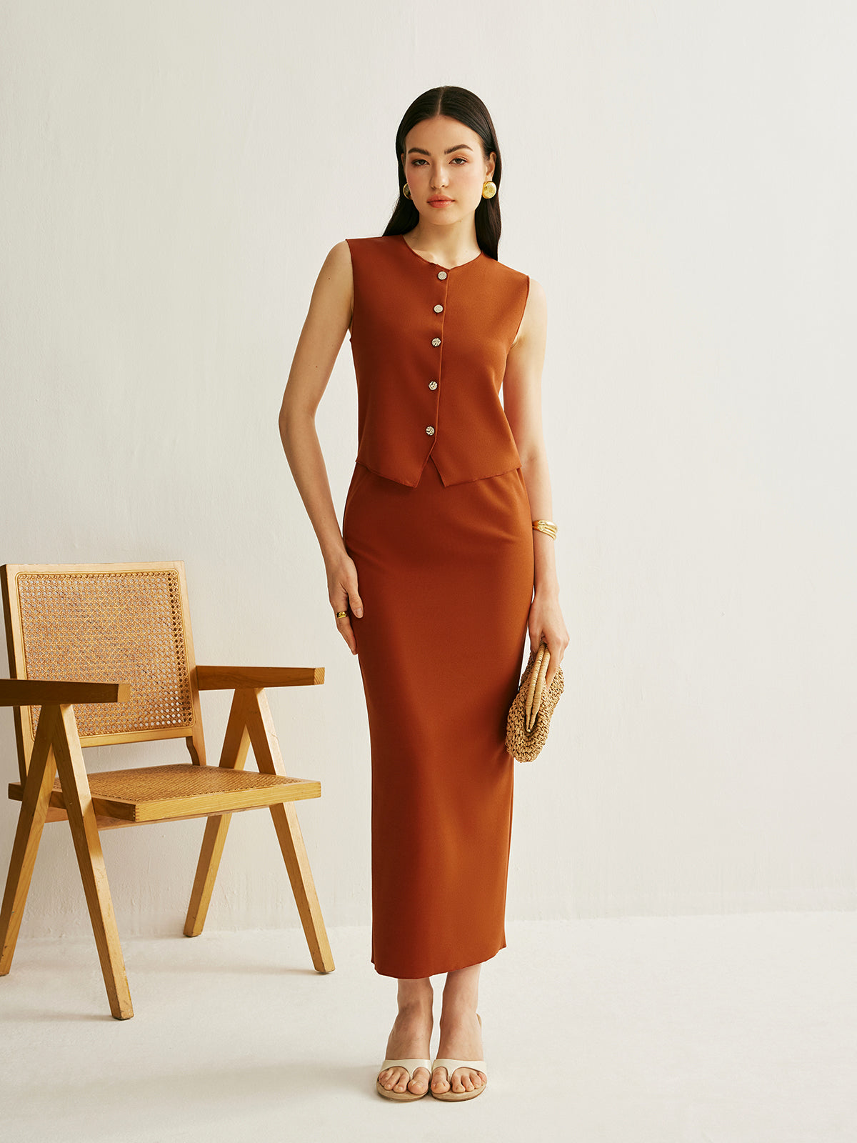 Button-Down Sleeveless Vest-Chicvia