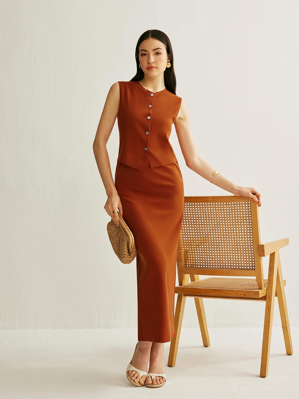 Button-Down Sleeveless Vest-Chicvia