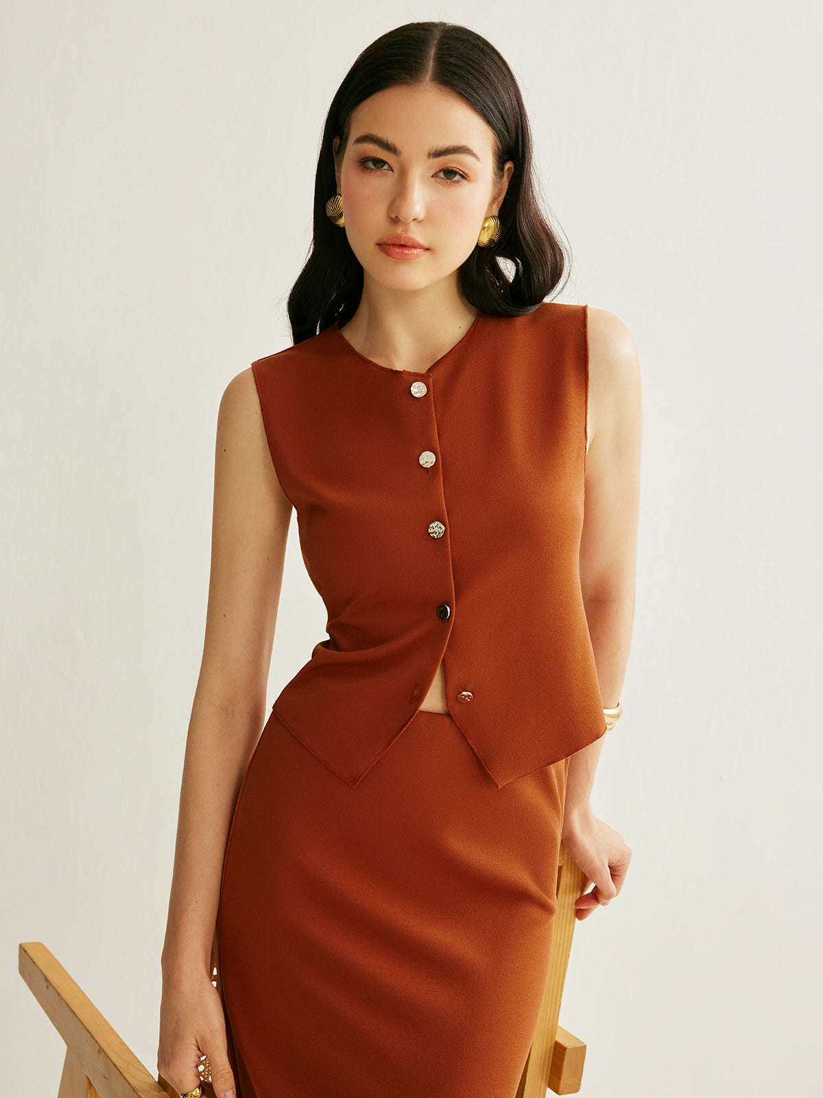 Button-Down Sleeveless Vest-Chicvia