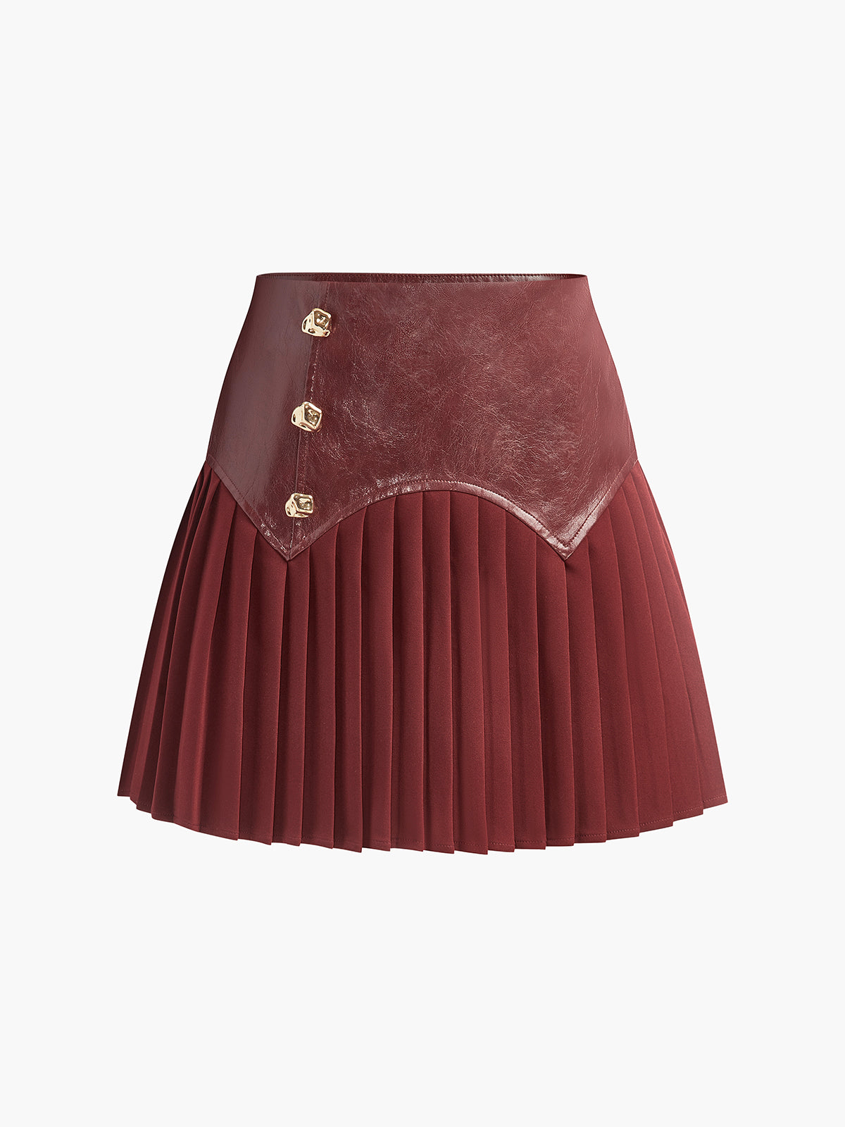 Faux Leather Pleated Panel Mini Skirt-Chicvia