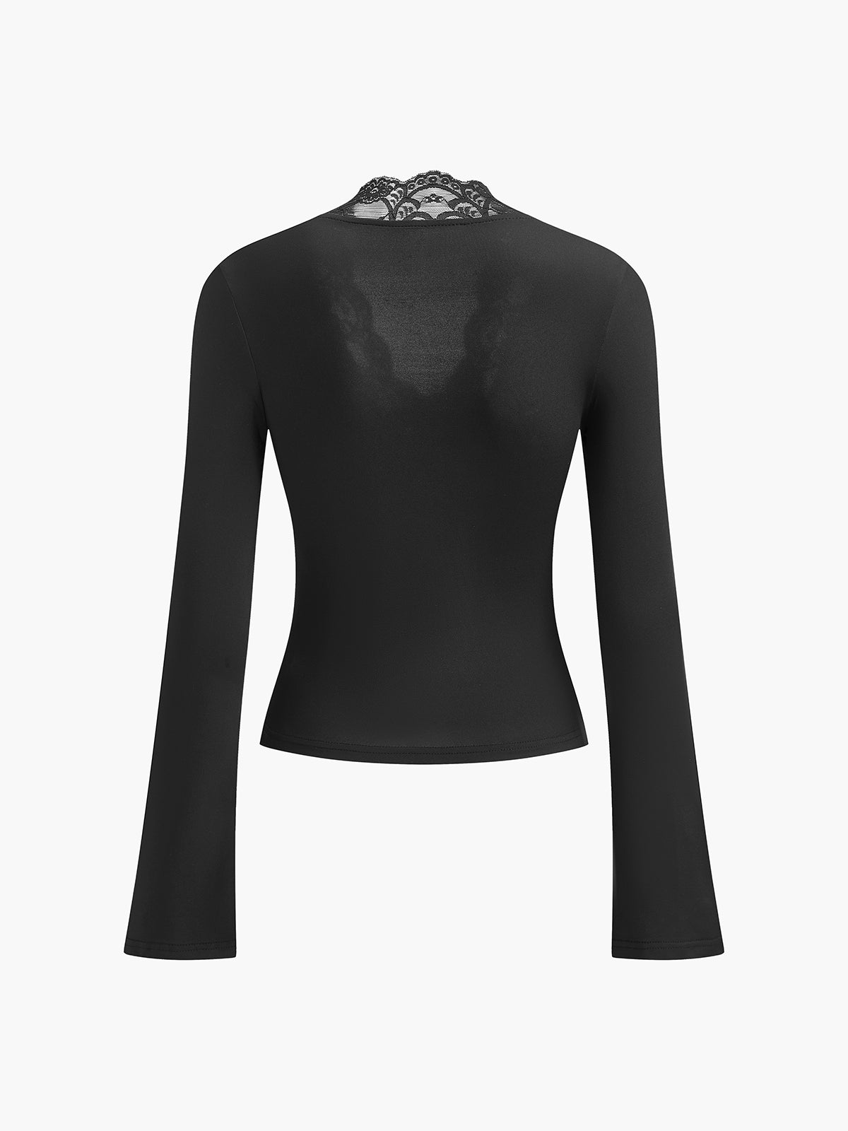 Lace Trim V-Neck T-Shirt-Chicvia