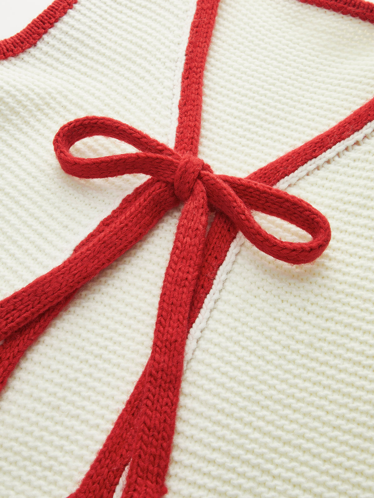 Color Block Knotted Sweater Vest-Chicvia