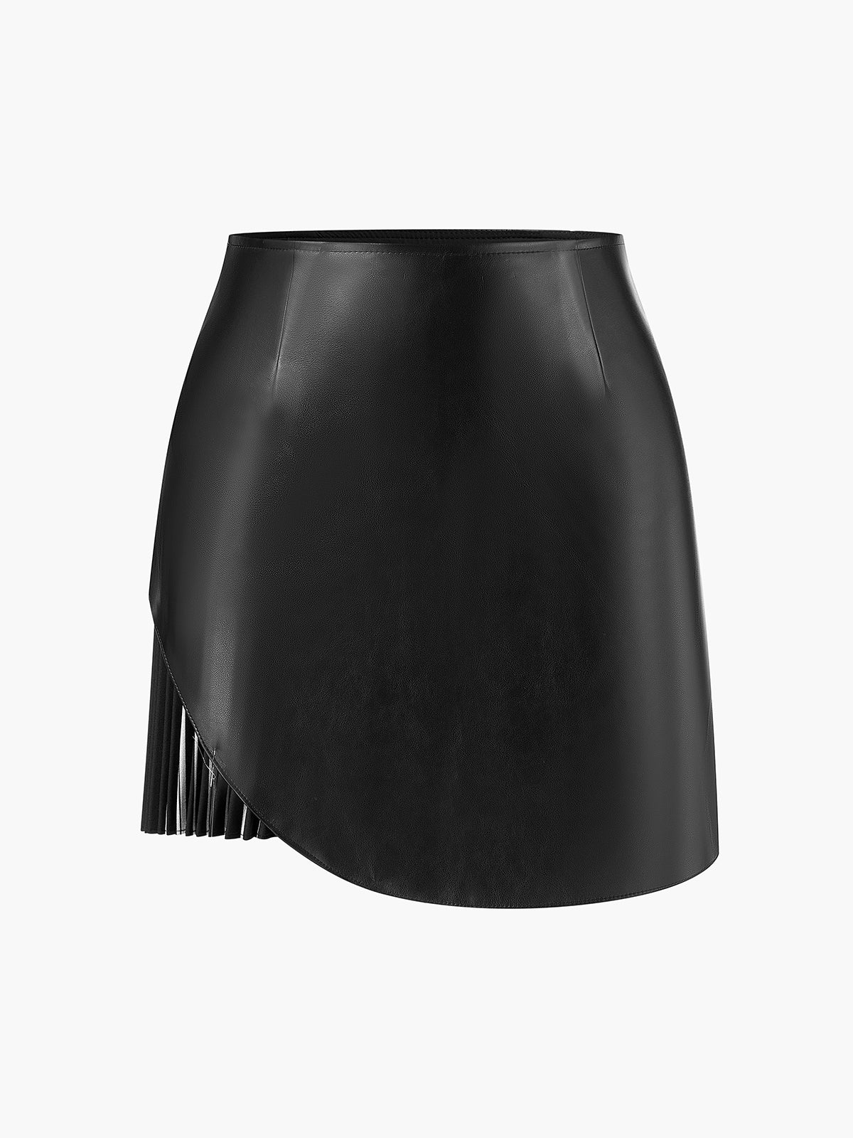 Faux Leather Pleated Panel Skirt-Chicvia
