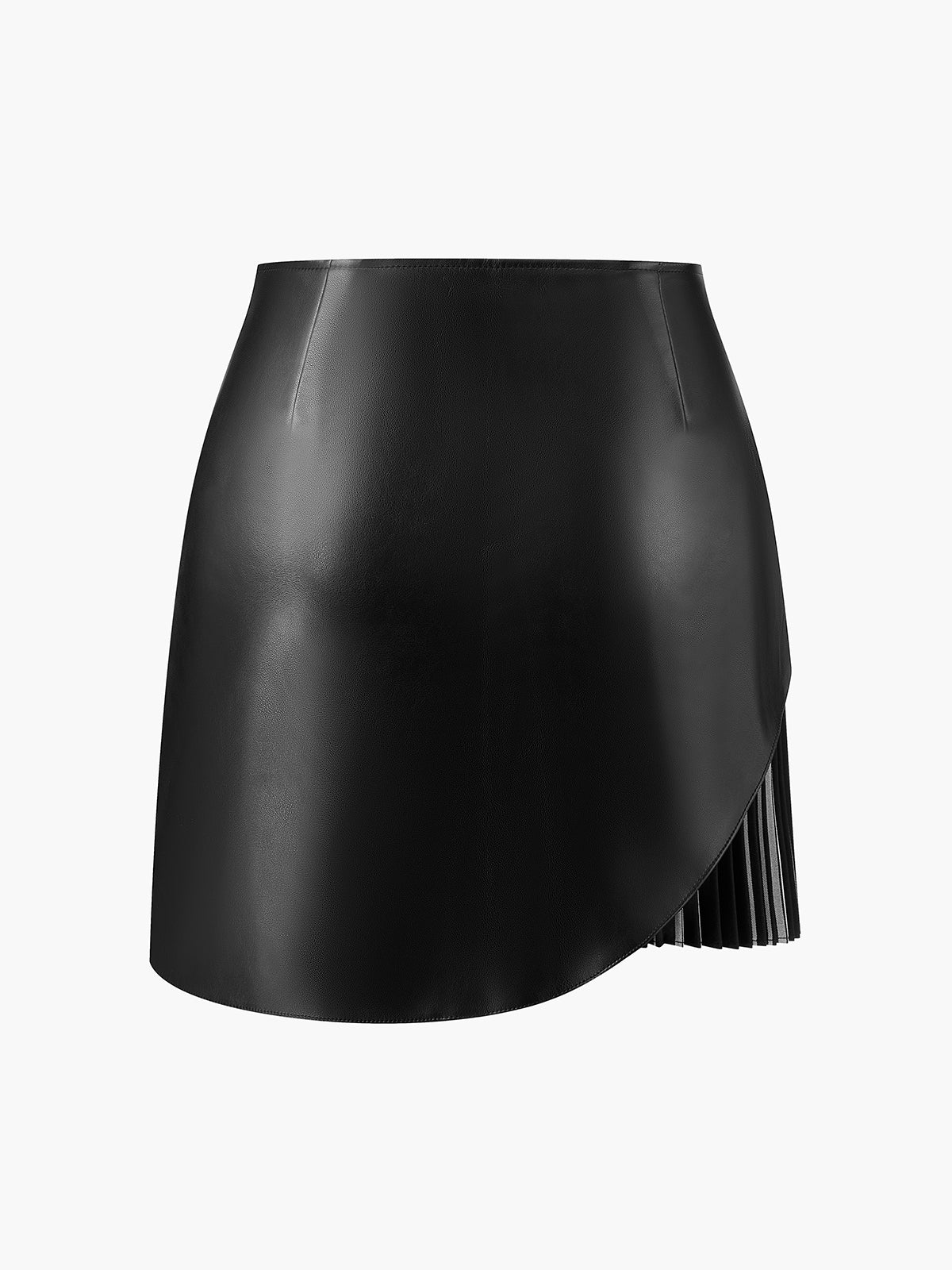 Faux Leather Pleated Panel Skirt-Chicvia