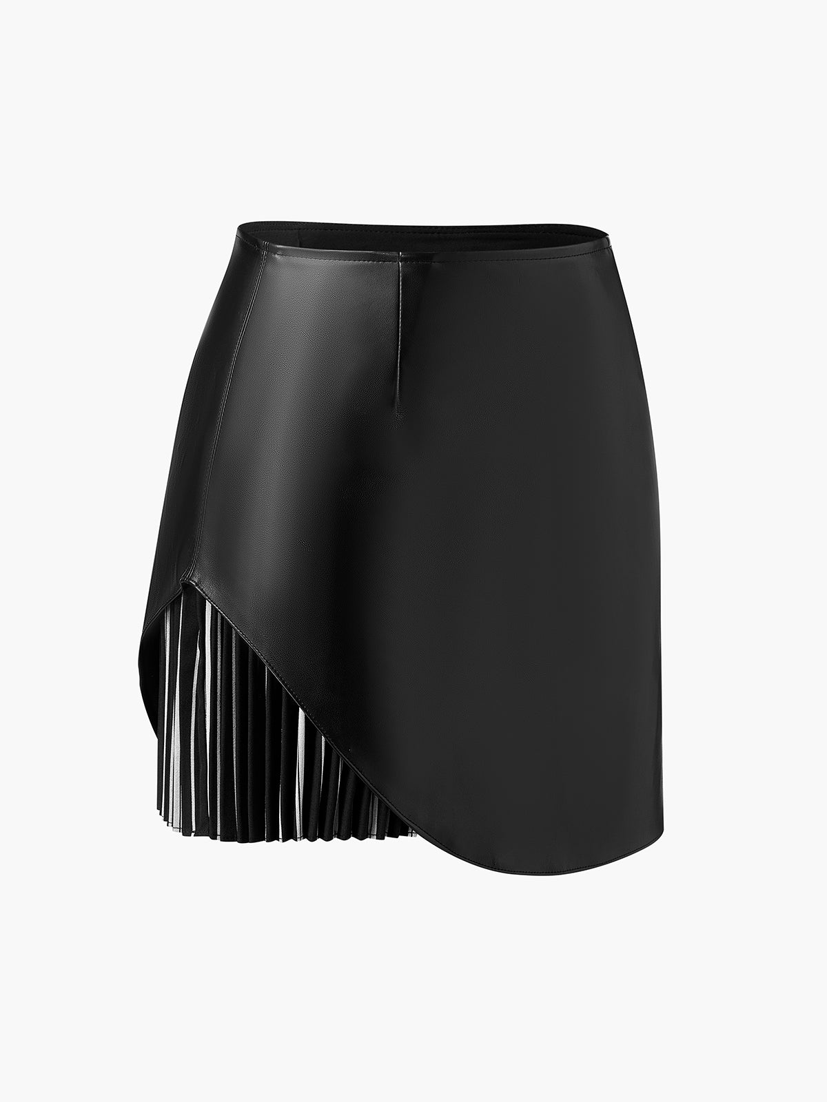 Faux Leather Pleated Panel Skirt-Chicvia