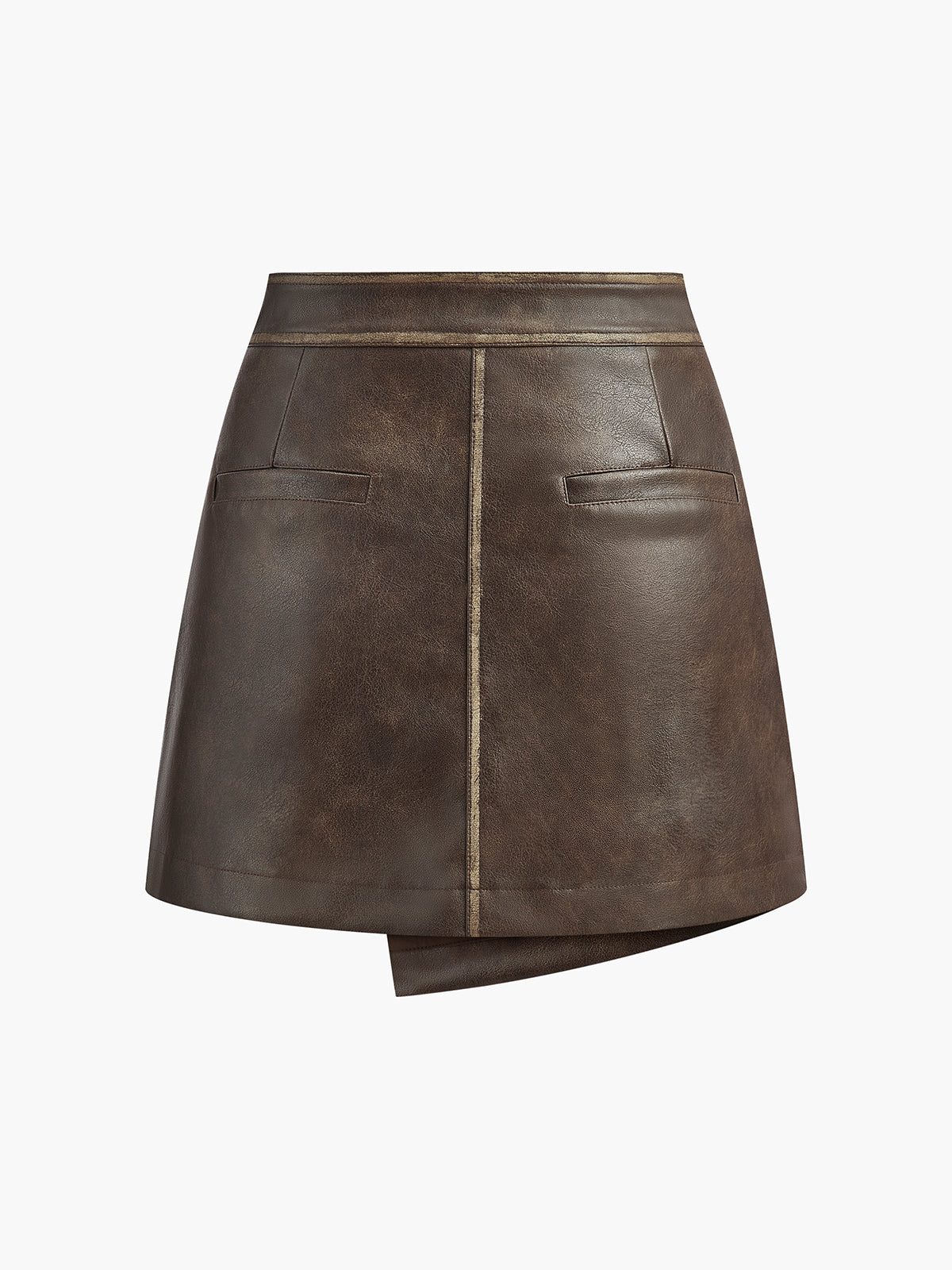 Button Pocket Faux Leather Skirt-Chicvia