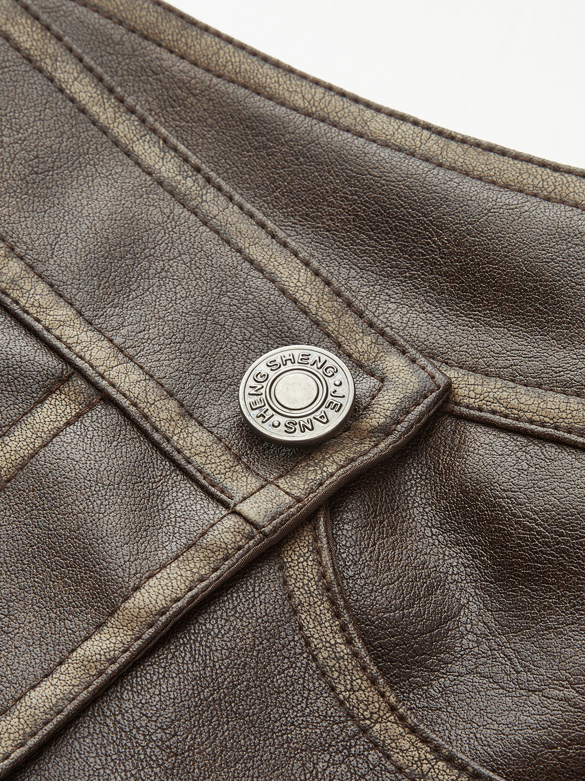 Button Pocket Faux Leather Skirt-Chicvia