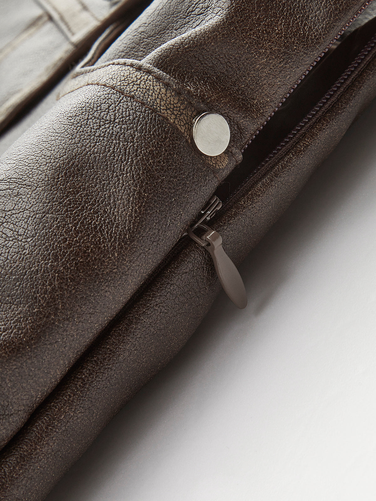 Button Pocket Faux Leather Skirt-Chicvia