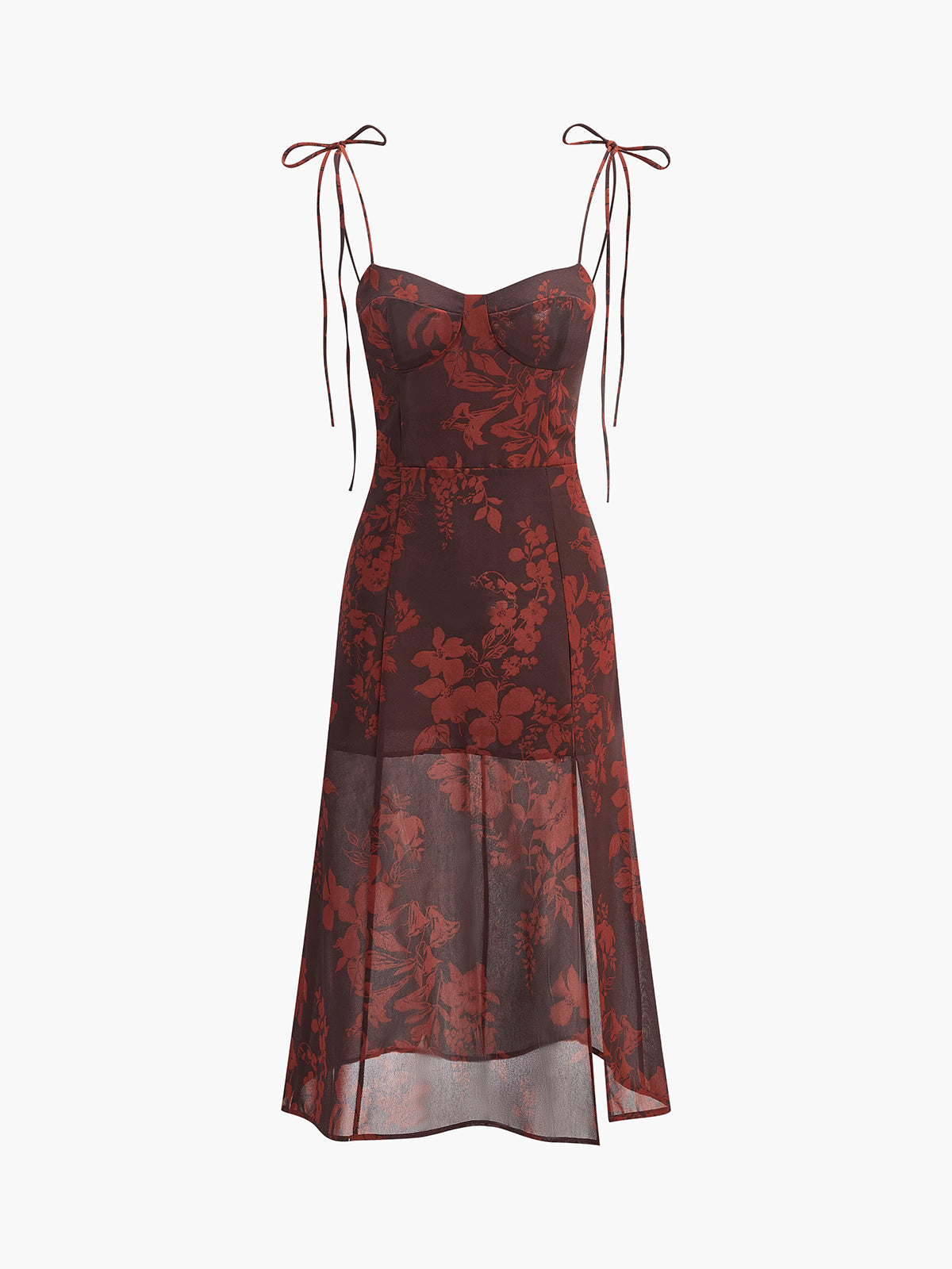 Floral Print Tie-Strap Dress-Chicvia