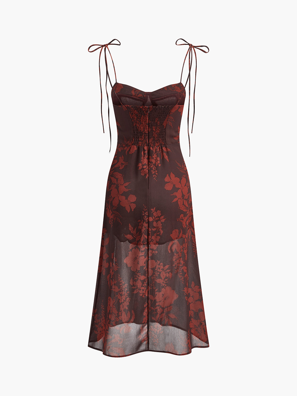 Floral Print Tie-Strap Dress-Chicvia