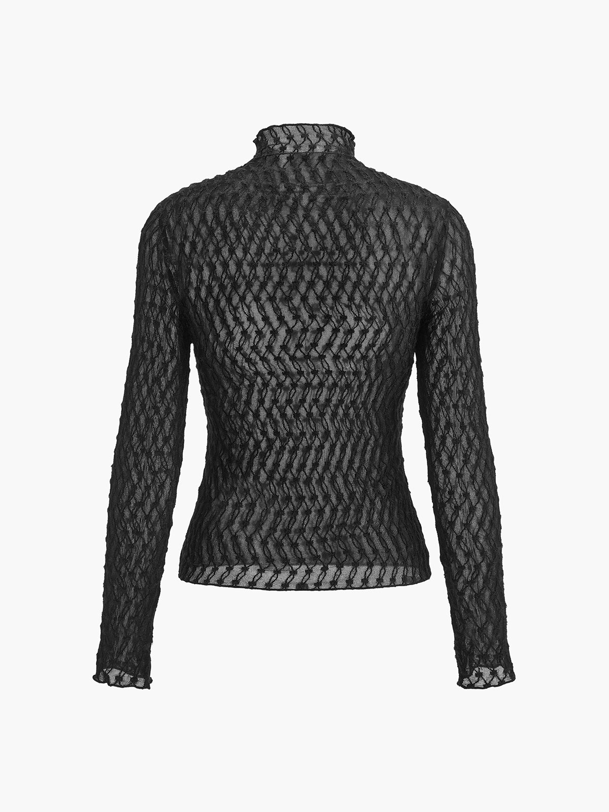 Mock Neck Semi-Sheer T-Shirt-Chicvia