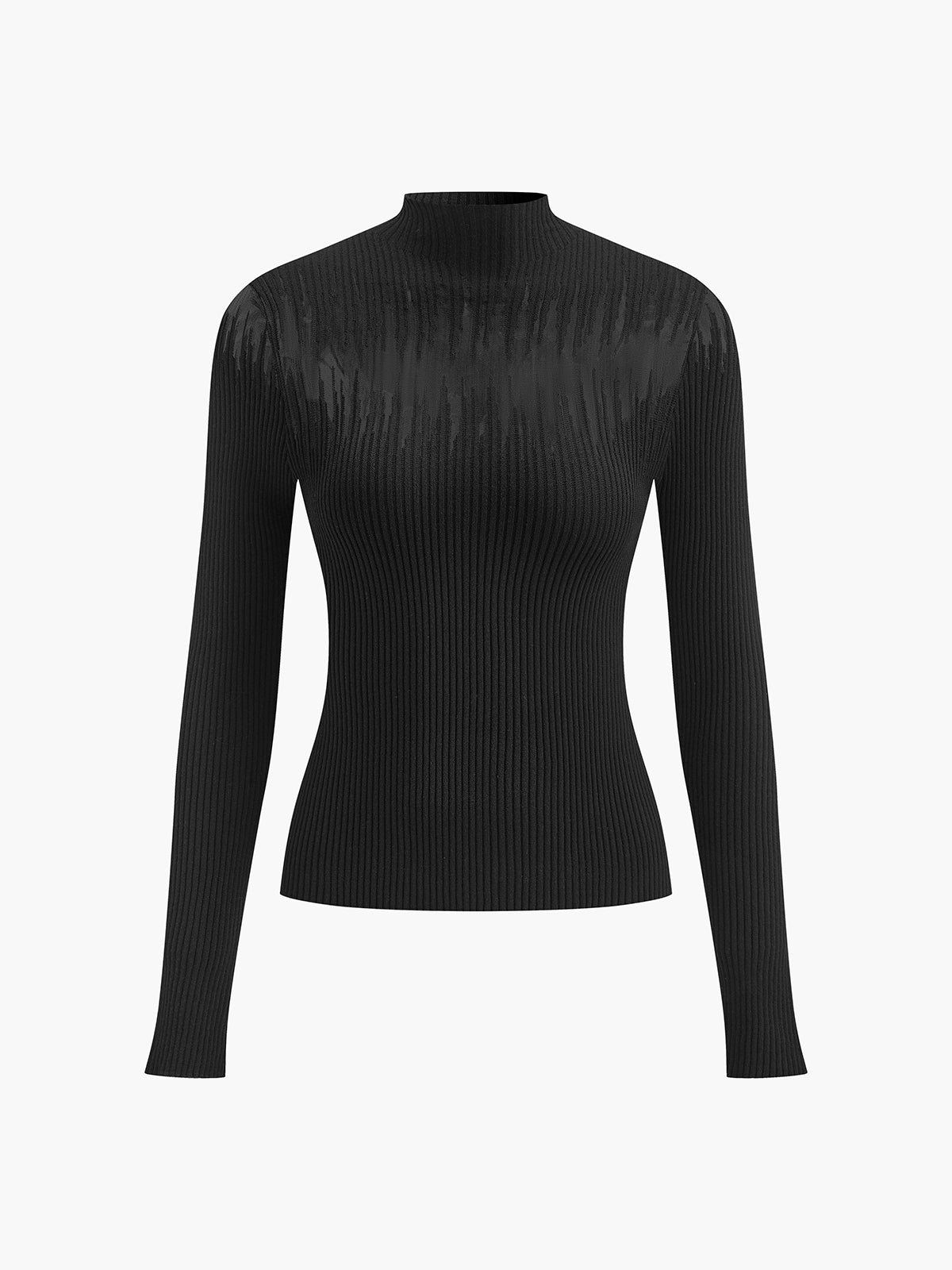 Mock Neck Sheer Panel Knit Top-Chicvia