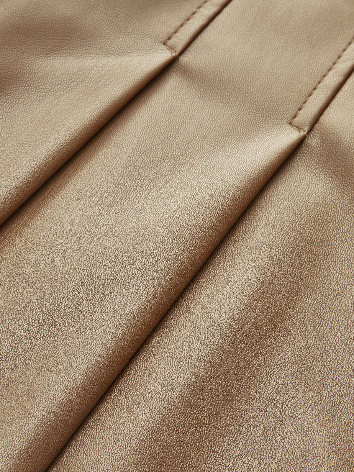 Faux Leather Pleated Skirt With Belt-Chicvia