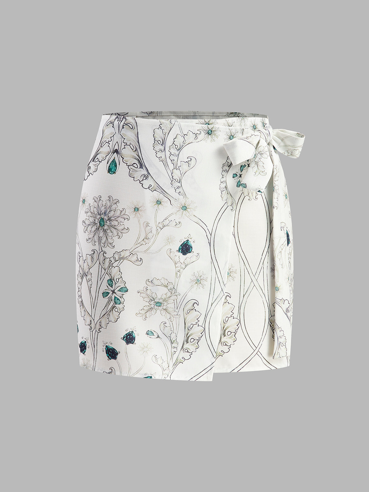 Floral Print Wrap Skirt-Chicvia