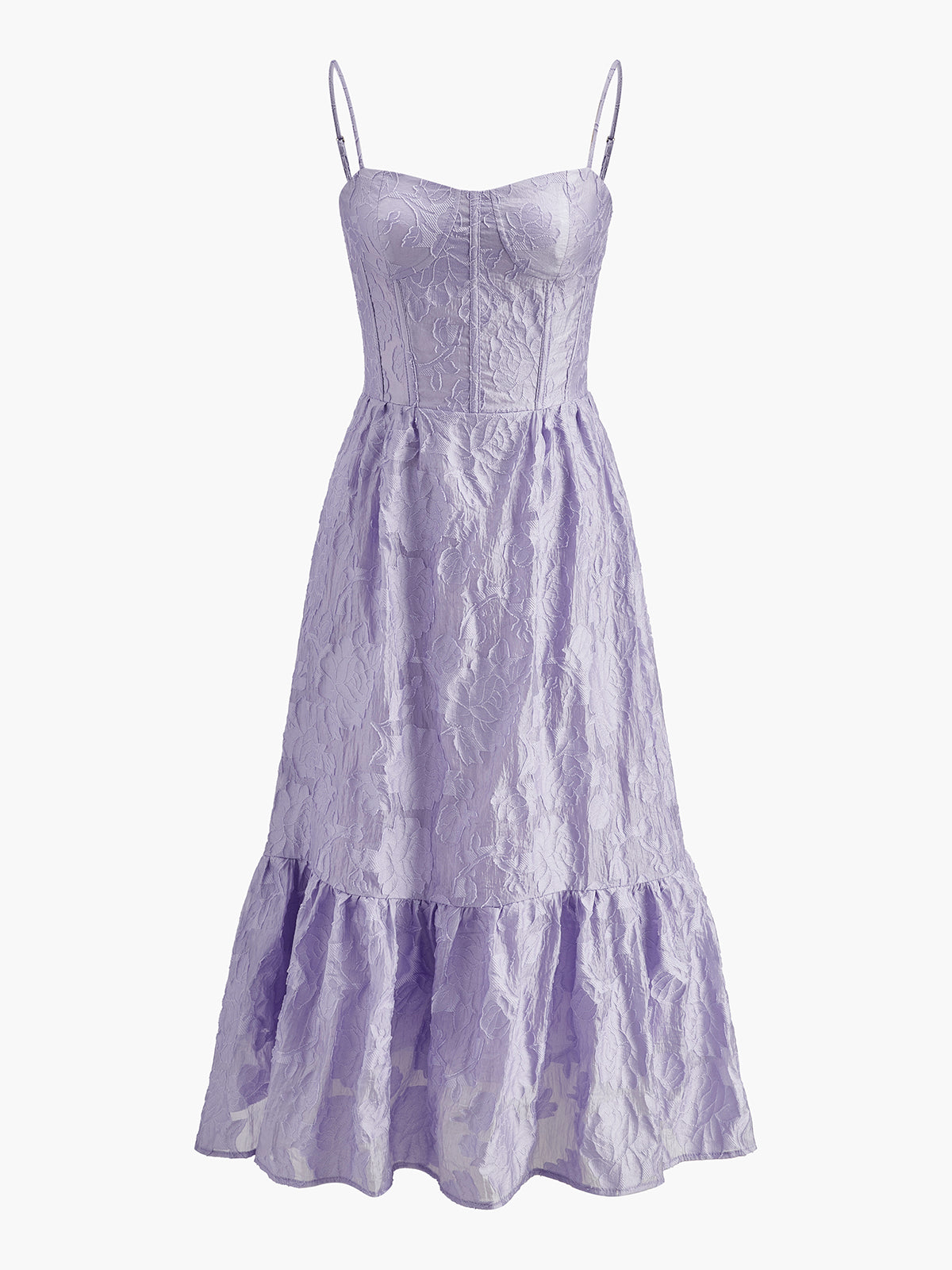 Floral Jacquard Lace-Up Dress-Chicvia