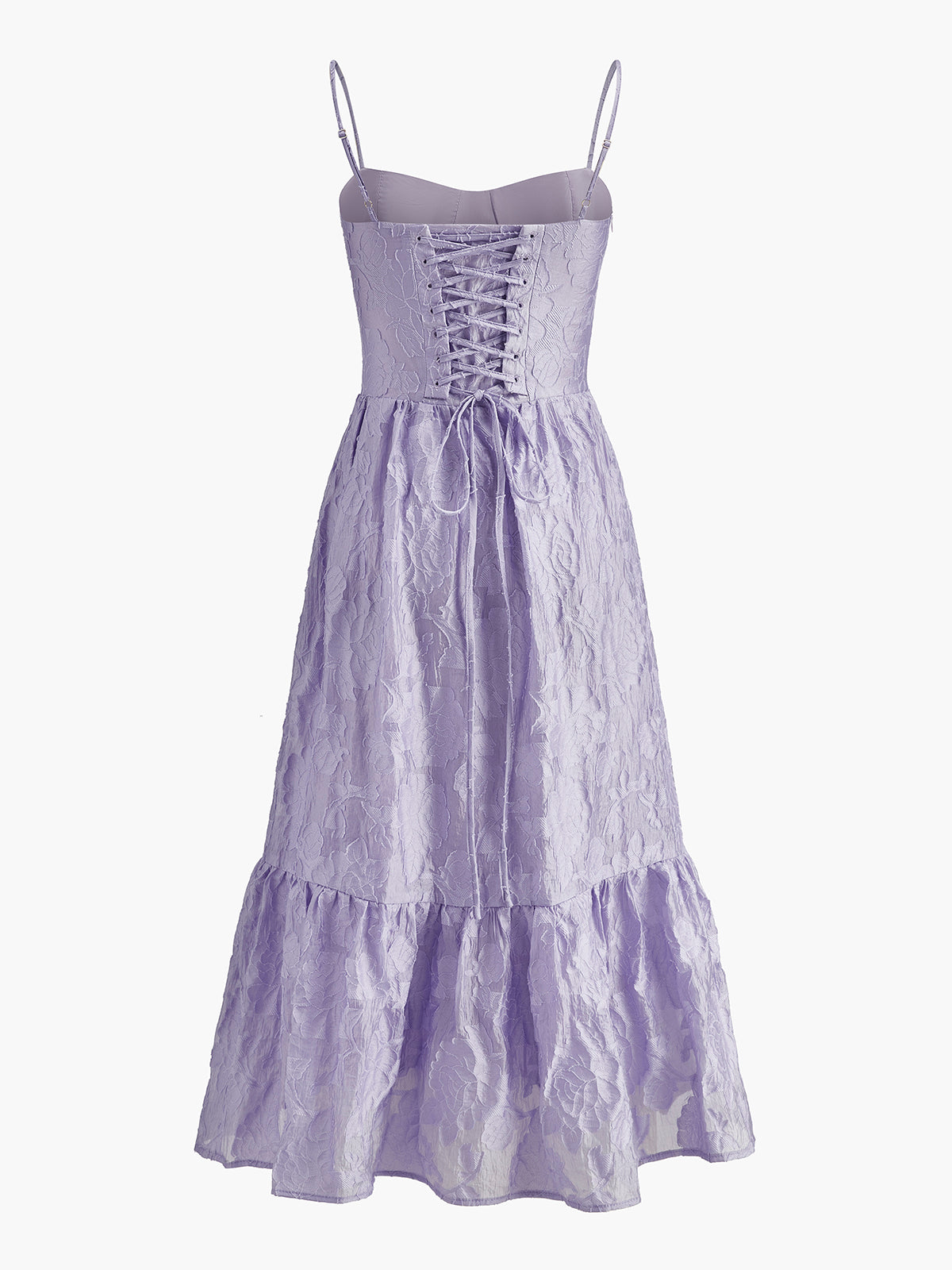 Floral Jacquard Lace-Up Dress-Chicvia