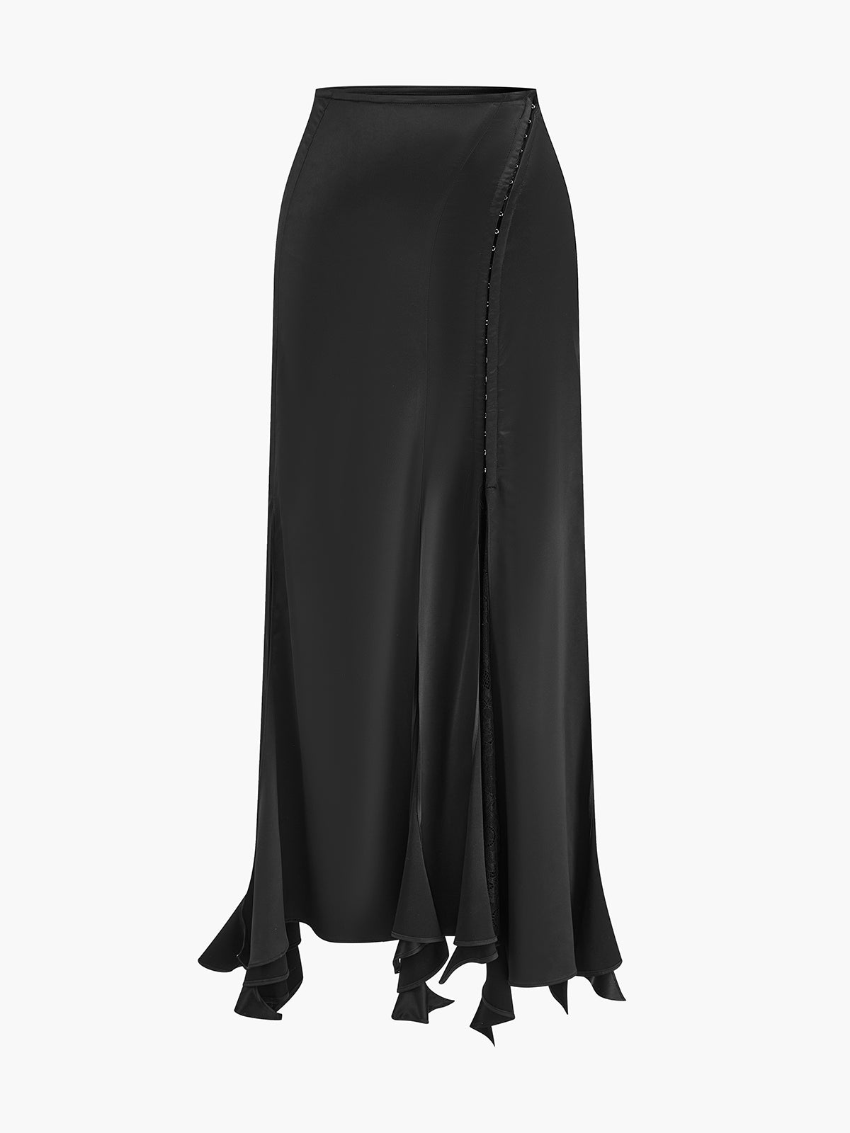 Lace & Hook Detail High Slit Skirt-Chicvia