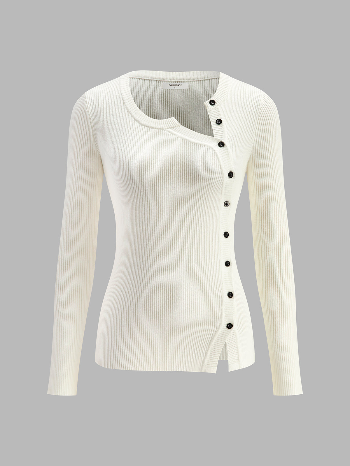 Plain Asymmetrical Breasted Sweater-Chicvia