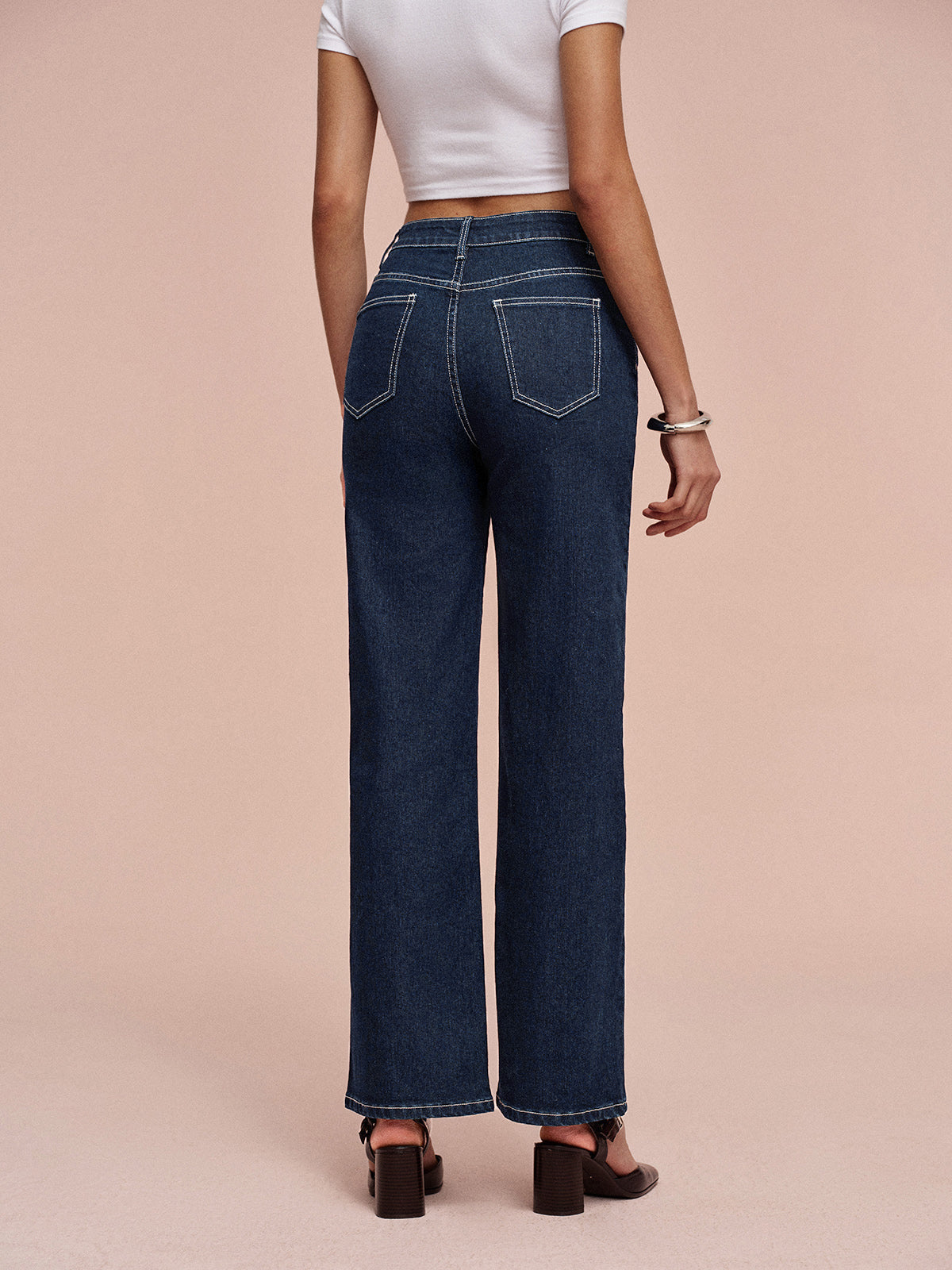 Mid-Waisted Straight-Leg Jeans-Chicvia
