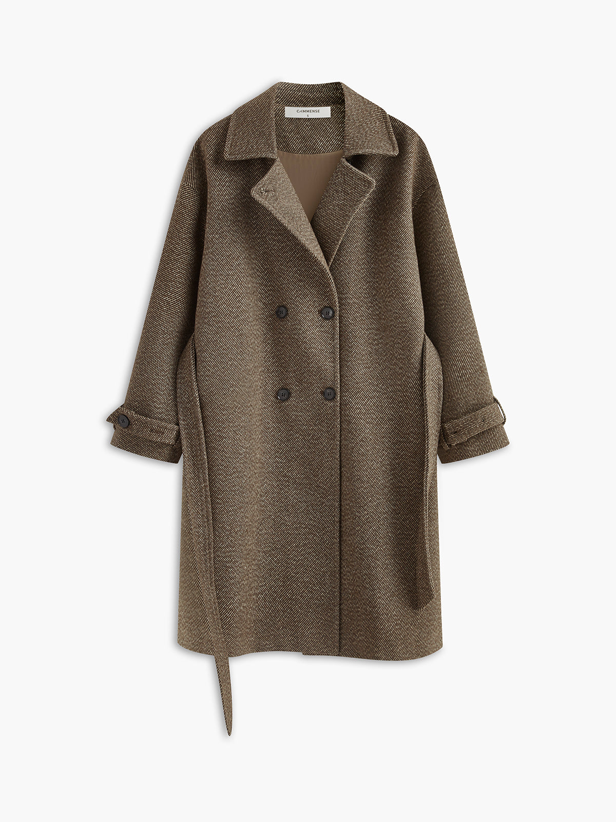 Belted Pockets Long Wool Coat-Chicvia