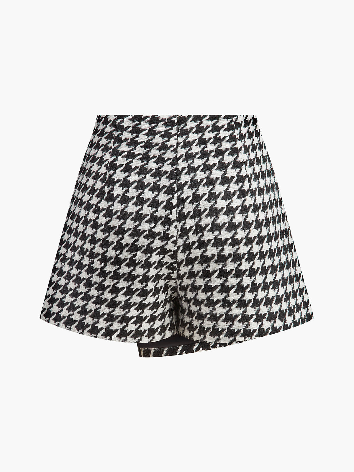 High-Waist Metal-Button Houndstooth Shorts-Chicvia