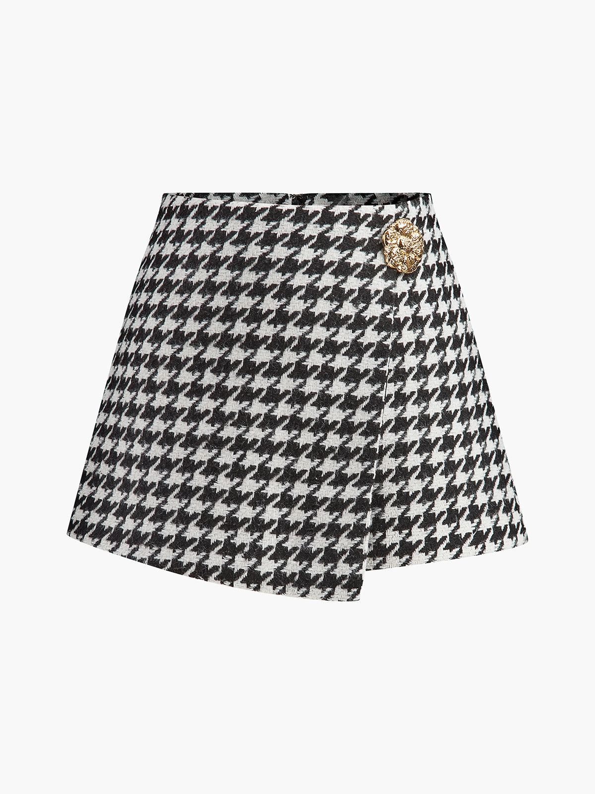 High-Waist Metal-Button Houndstooth Shorts-Chicvia