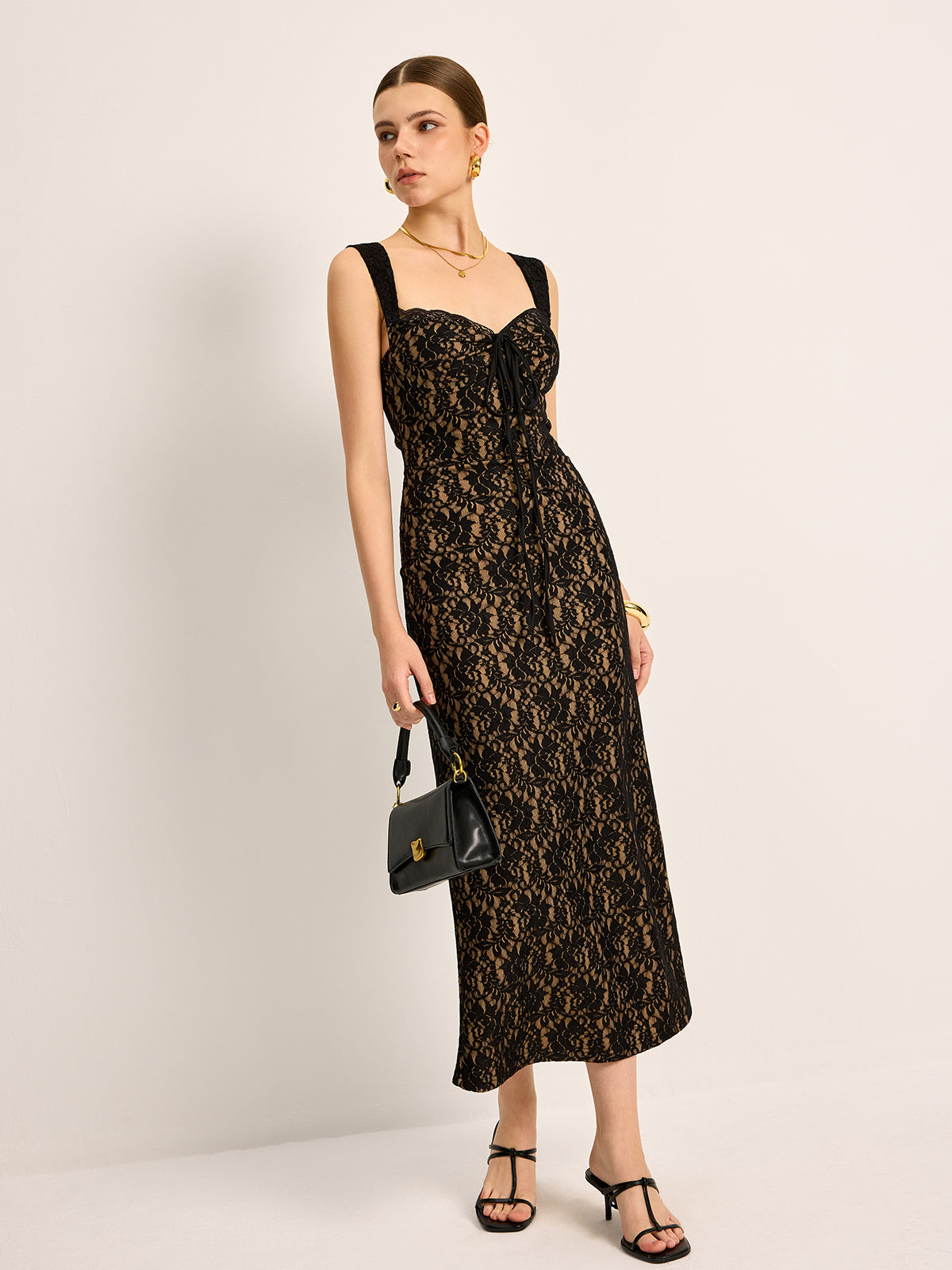 Lace Tie-Front Sleeveless Dress-Chicvia