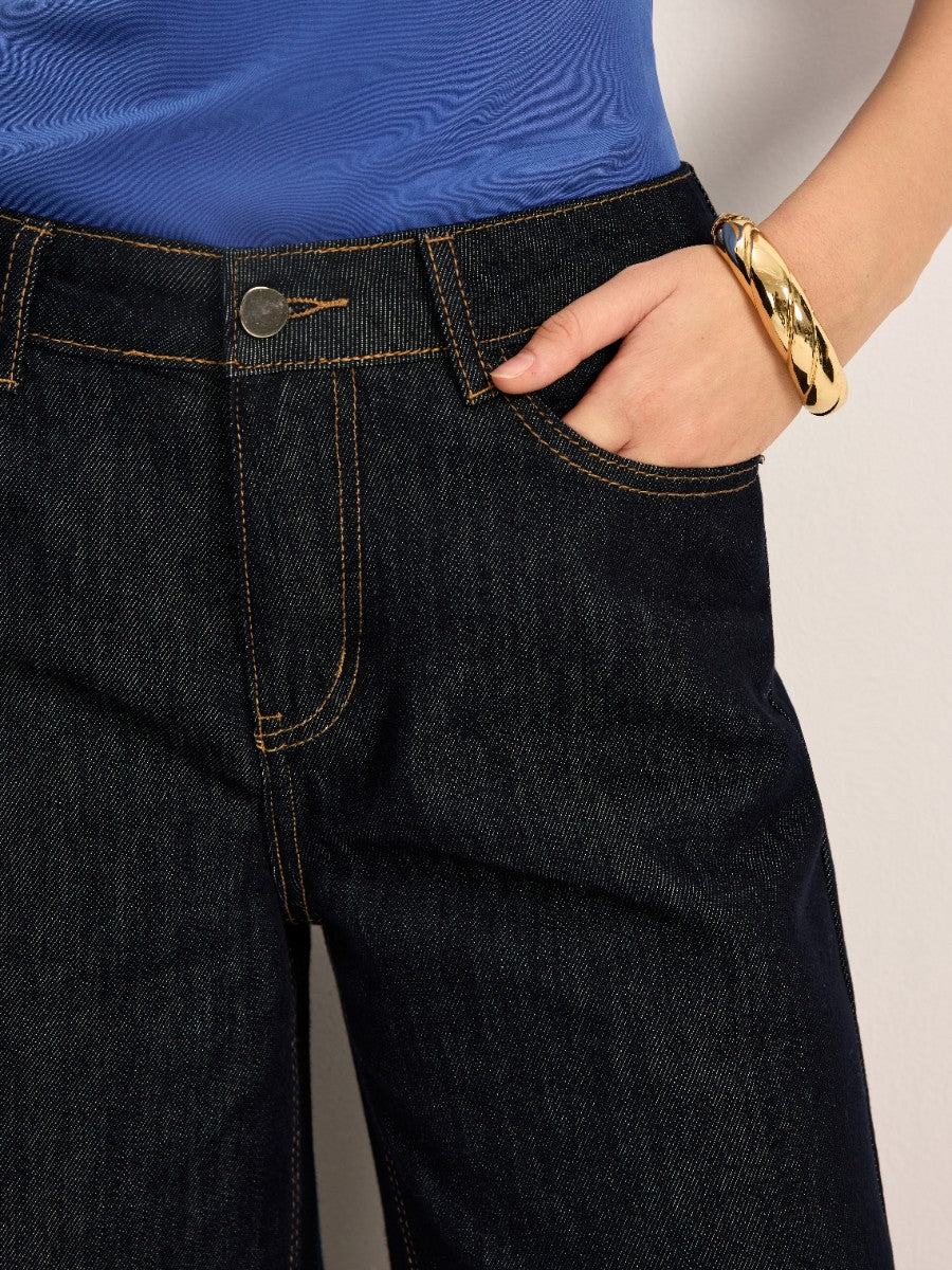 High-Waisted Wide-Leg Denim Pants-Chicvia