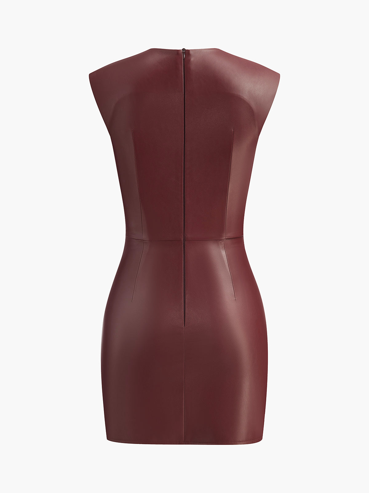 Keyhole Neckline Pleated PU Leather Slim Dress-Chicvia