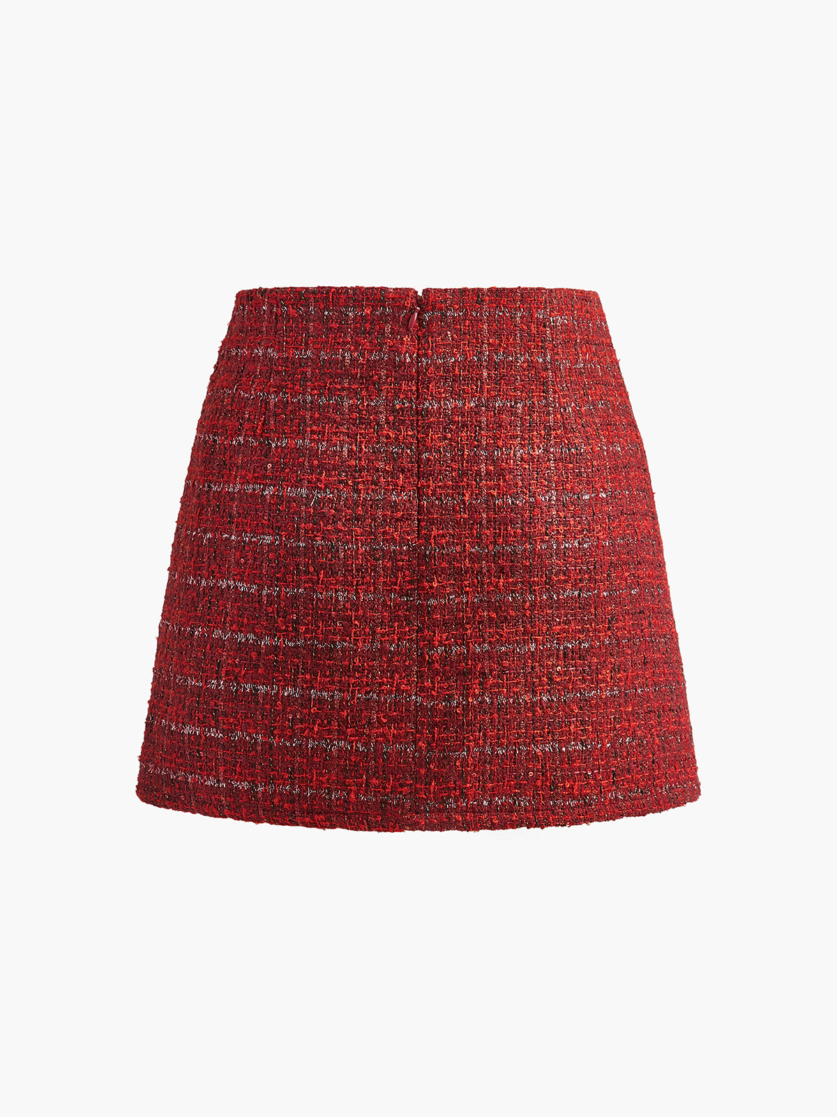 Mid-Waist Tweed Zipper Skirt-Chicvia