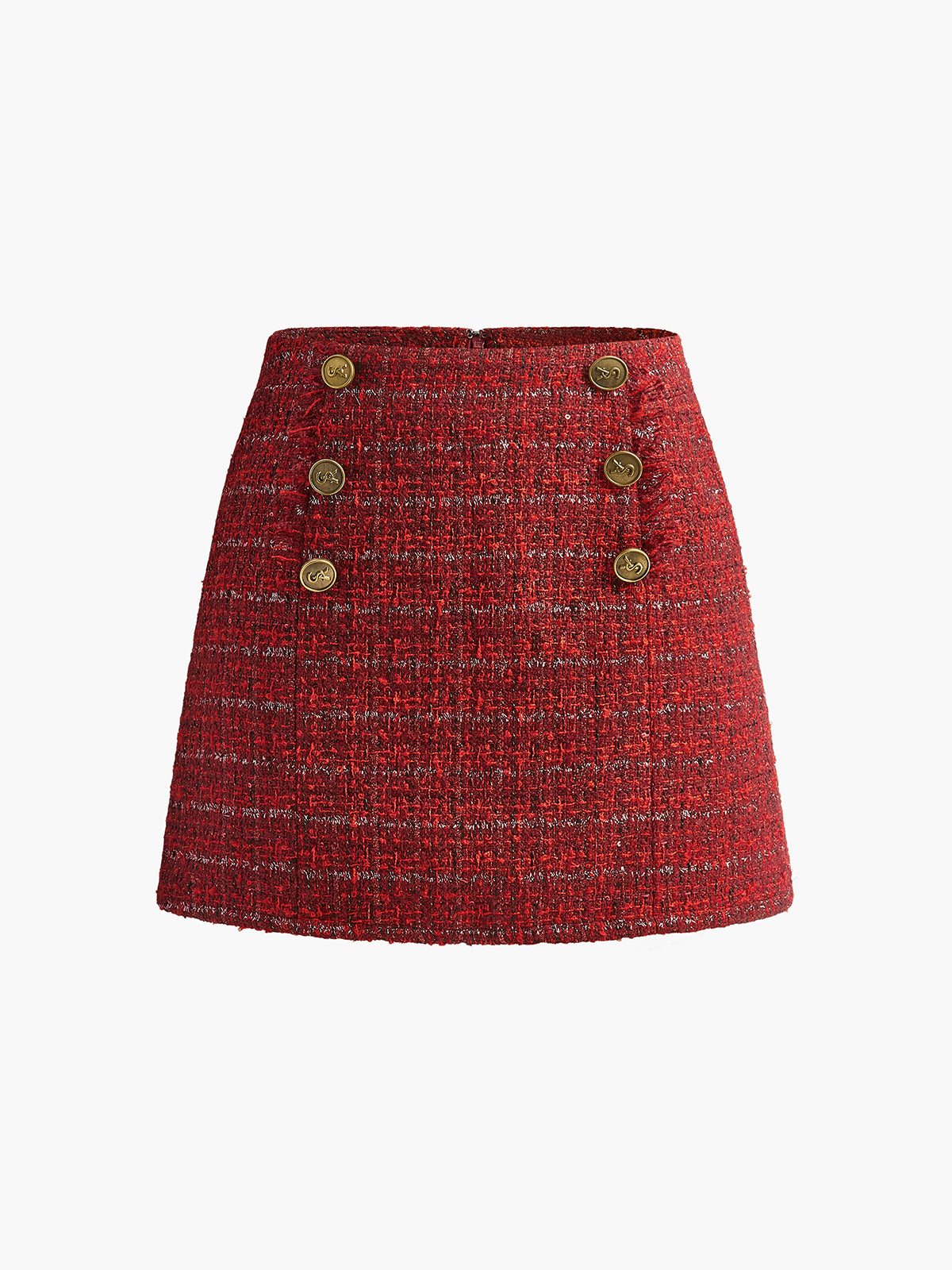Mid-Waist Tweed Zipper Skirt-Chicvia