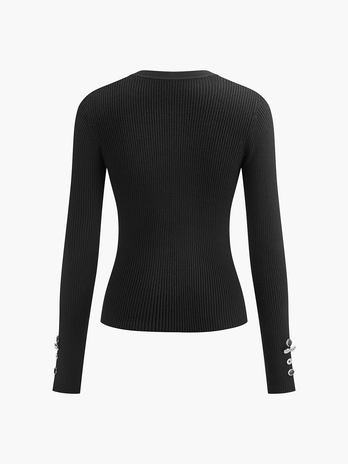 Geometric-Button Ribbed Knit Top-Chicvia