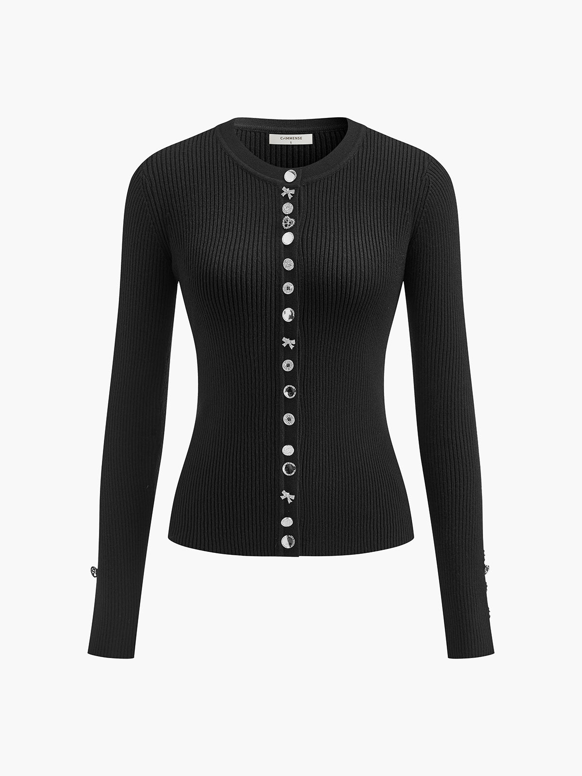 Geometric-Button Ribbed Knit Top-Chicvia