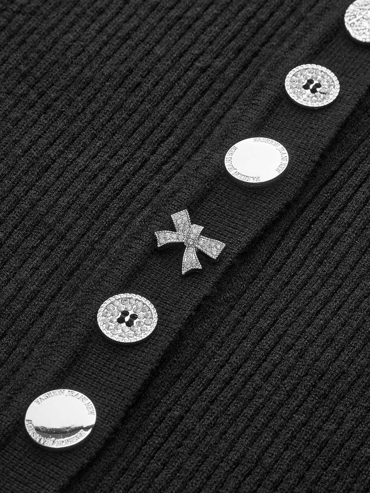 Geometric-Button Ribbed Knit Top-Chicvia