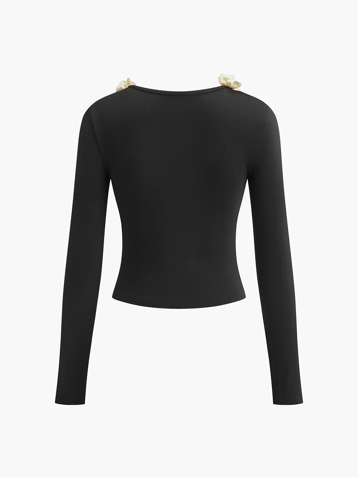 Cotton Floral Trim Slim T-Shirt-Chicvia