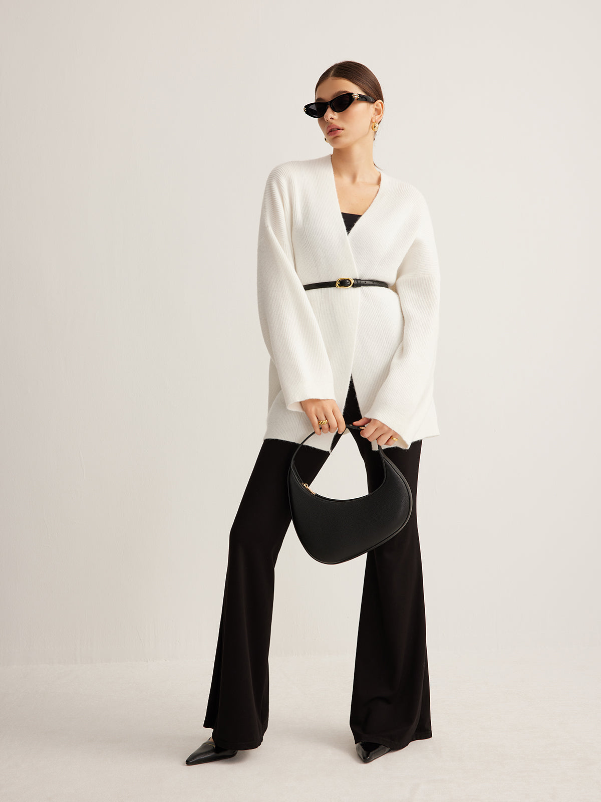 Minimalist Ribbed Belted Cardigan-Chicvia