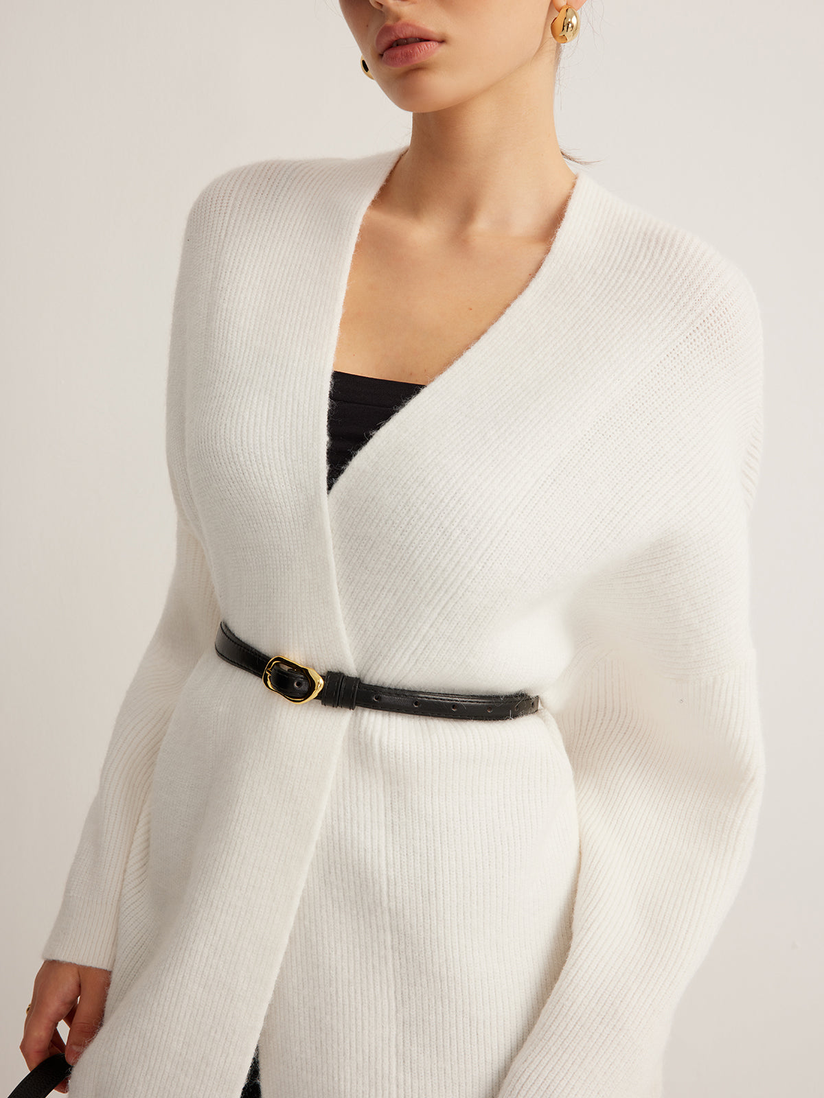Minimalist Ribbed Belted Cardigan-Chicvia