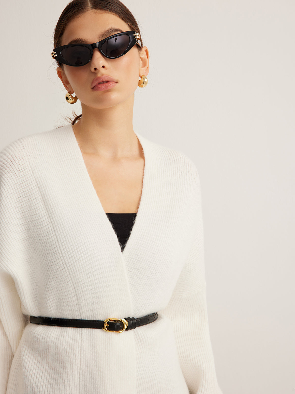 Minimalist Ribbed Belted Cardigan-Chicvia