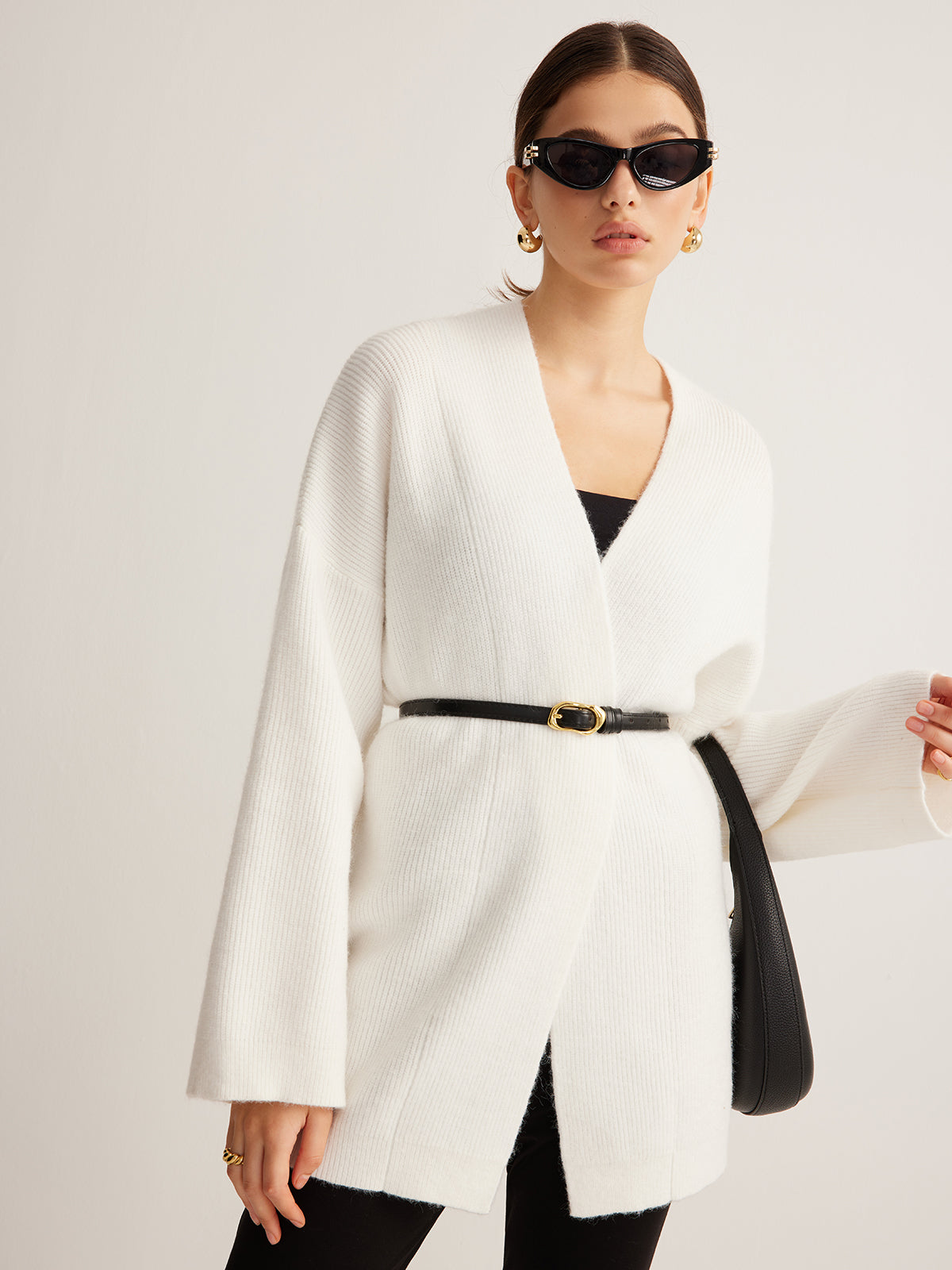Minimalist Ribbed Belted Cardigan-Chicvia